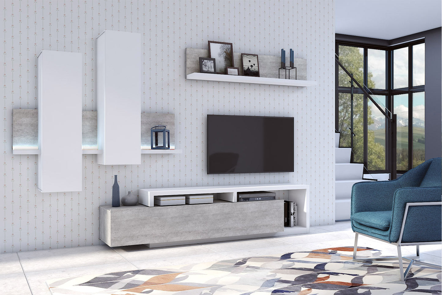 TV WALL UNIT BOTA WHITE / CONCRETE COLORADO