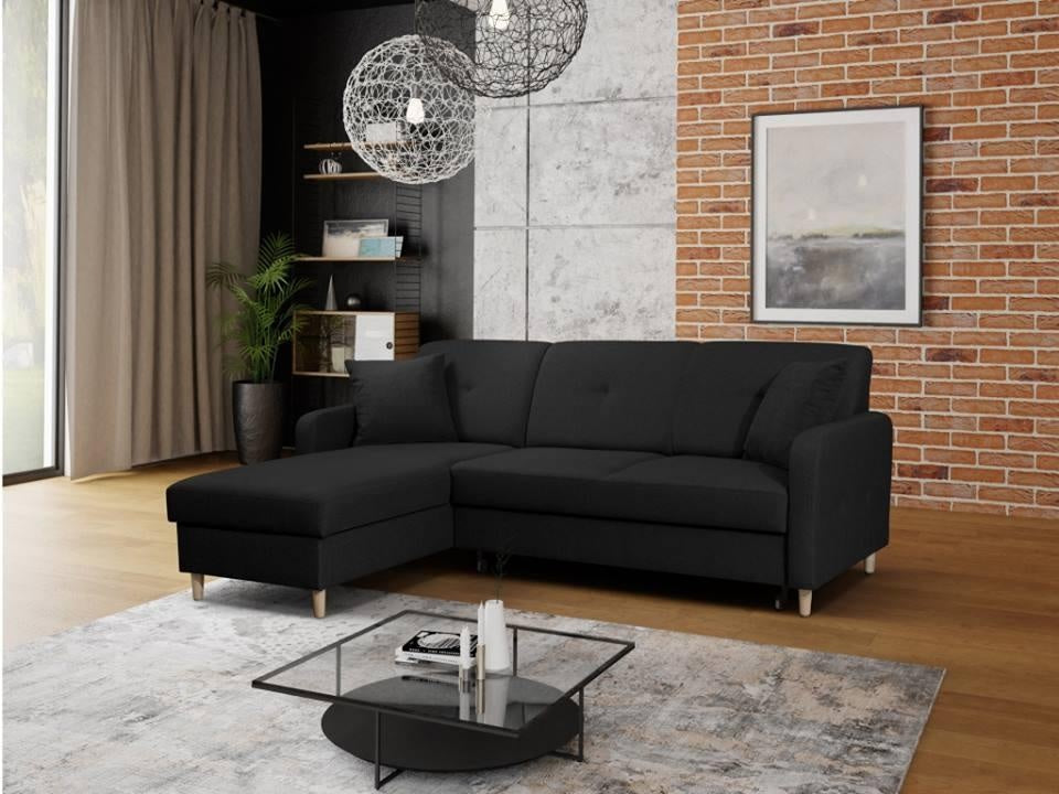 CORNER SOFA BED MILLI HUGO 100 BLACK 220cm / SPRINGS + FOAM
