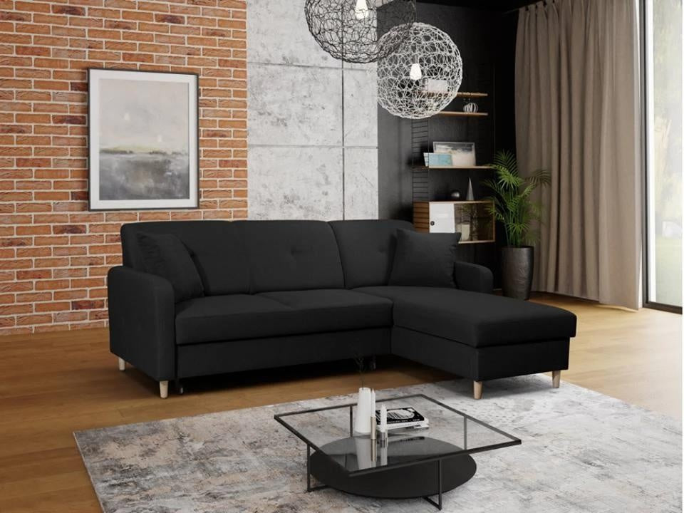 CORNER SOFA BED MILLI HUGO 100 BLACK 220cm / SPRINGS + FOAM