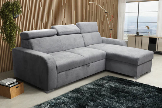 UNIVERSAL CORNER SOFA BED ASTEE 235CM CROWN18 EASY CLEAN FABRIC ADJUSTABLE HEADREST / SPRINGS + FOAM