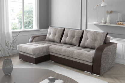 CORNER SOFA BED SAM BROWN BERLIN 03 / W55 236CM 2X STORAGE SPACE universal RIGHT/LEFT CORNER / BONELL SPRINGS + FOAM