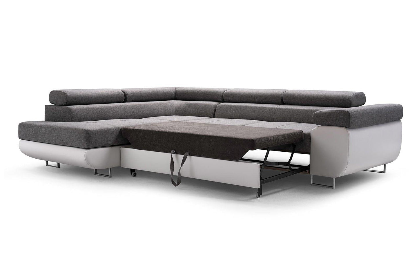 CORNER SOFA BED ASH 273CM GREY/WHITE / SPRINGS + FOAM