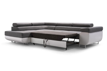 CORNER SOFA BED ASH 273CM GREY/WHITE / SPRINGS + FOAM
