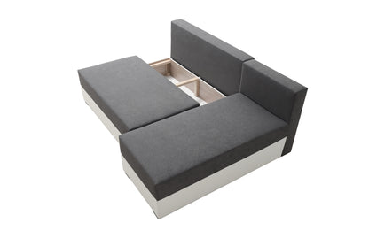 SMALL CORNER SOFA BED VIENNA MINI 200CM SUEDINE 1024/ BLACK FAUX LEATHER / BONELL SPRINGS + FOAM