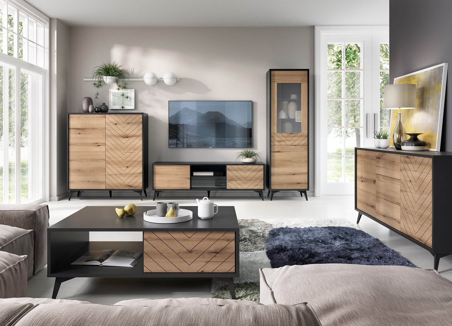 Display cabinet DIAMOND 08 black / evoke oak