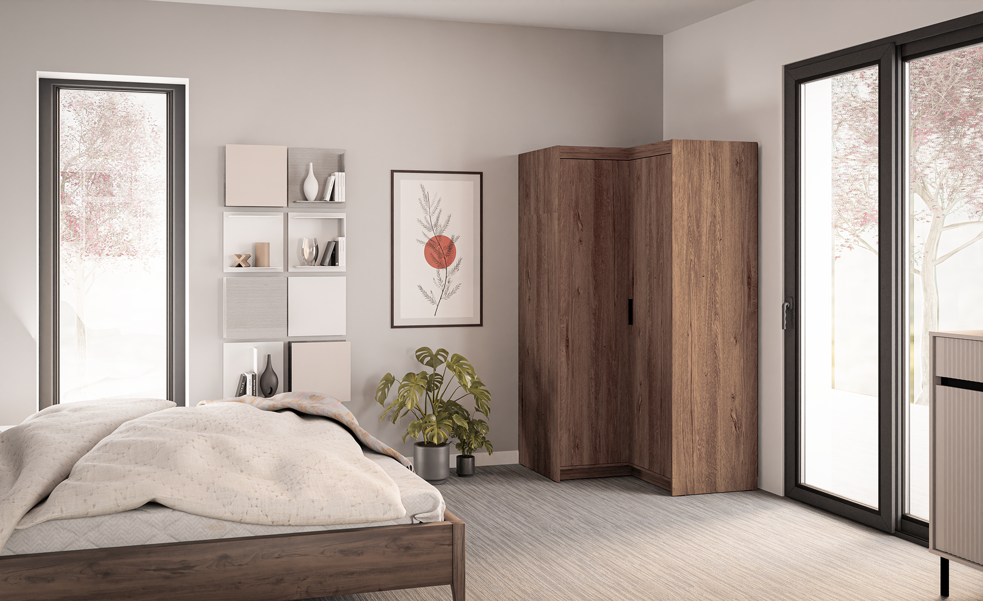 CORNER WARDROBE SELENA 2D NAR 100CM *AVAILABLE IN 3 COLORS*