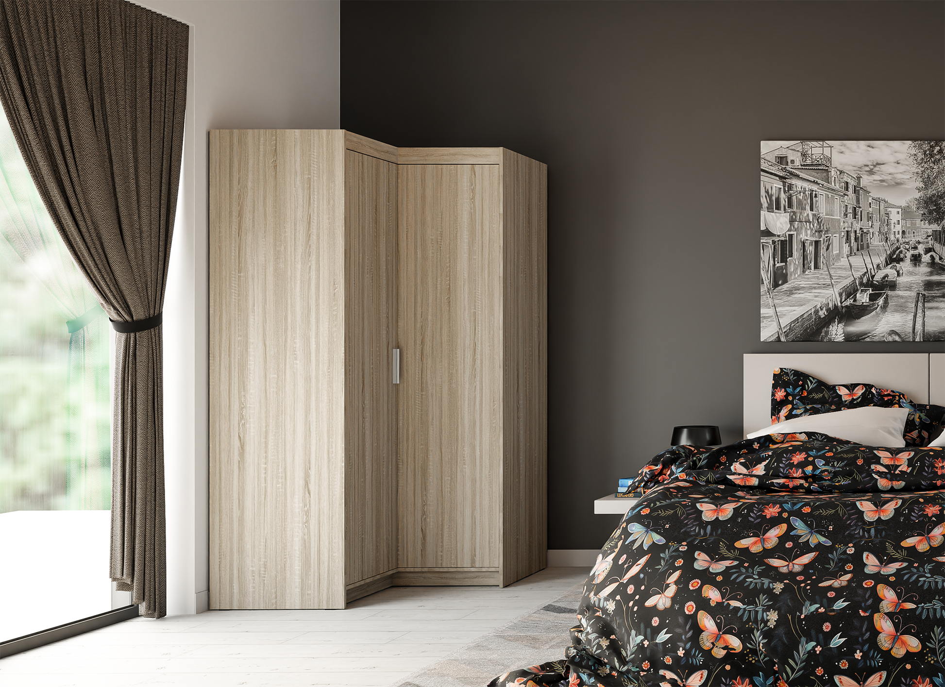 CORNER WARDROBE SELENA 2D NAR 100CM *AVAILABLE IN 3 COLORS*