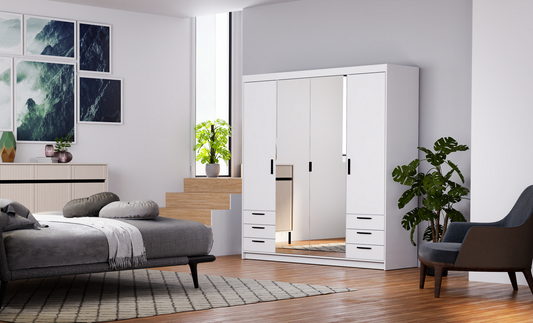 CORNER WARDROBE SELENA 4D 6S - MIRROR 176CM *AVAILABLE IN 3 COLORS*