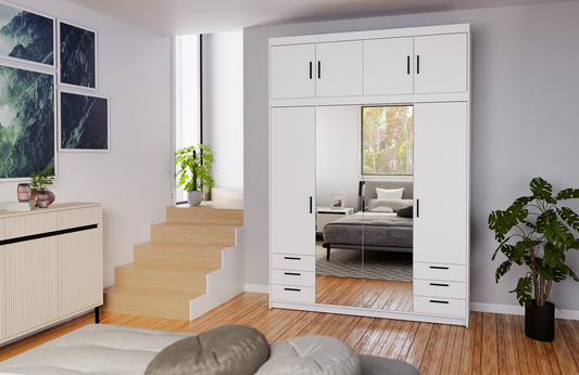 CORNER WARDROBE SELENA 4D 6S - MIRROR 176CM *AVAILABLE IN 3 COLORS*