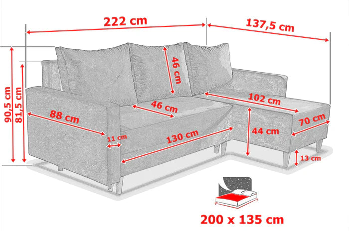 NEW! CORNER SOFA BED SNUGGY 222CM MANILA09 UNIVERSAL CORNER RIGHT/LEFT / FOAM