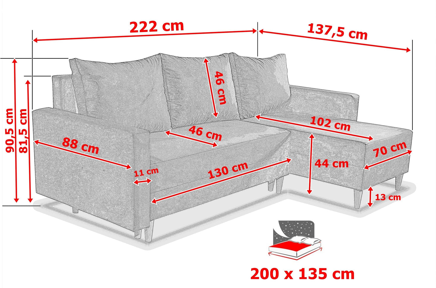 NEW! CORNER SOFA BED SNUGGY 222CM MANILA 20 UNIVERSAL CORNER RIGHT/LEFT / FOAM