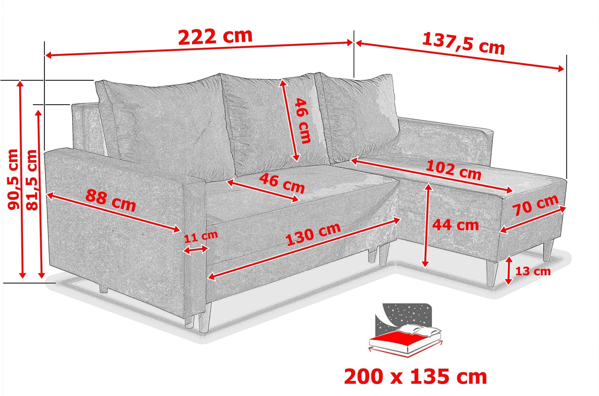 NEW! CORNER SOFA BED SNUGGY 222CM MANILA 20 UNIVERSAL CORNER RIGHT/LEFT / FOAM