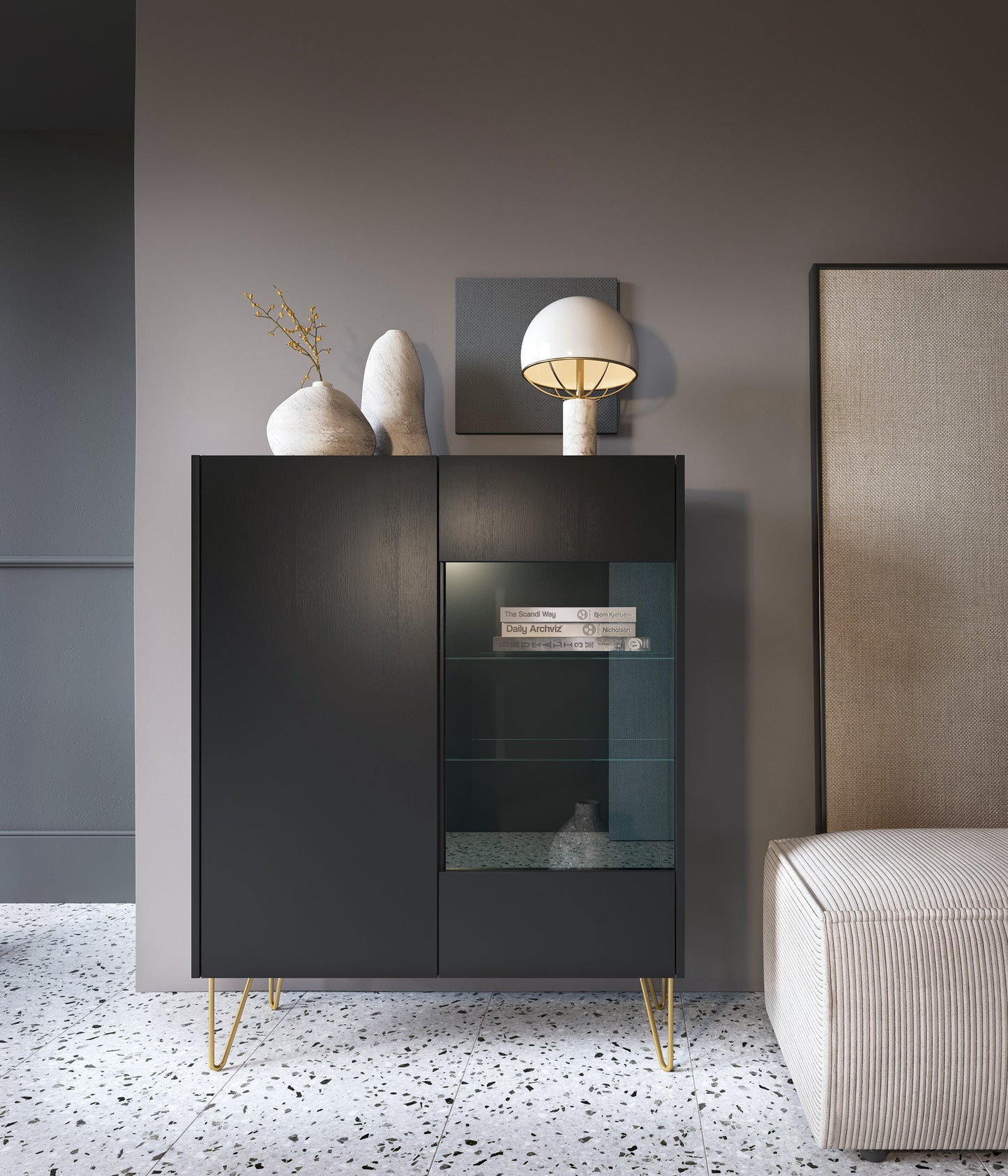 Display cabinet HARMONY 04 black / black marble