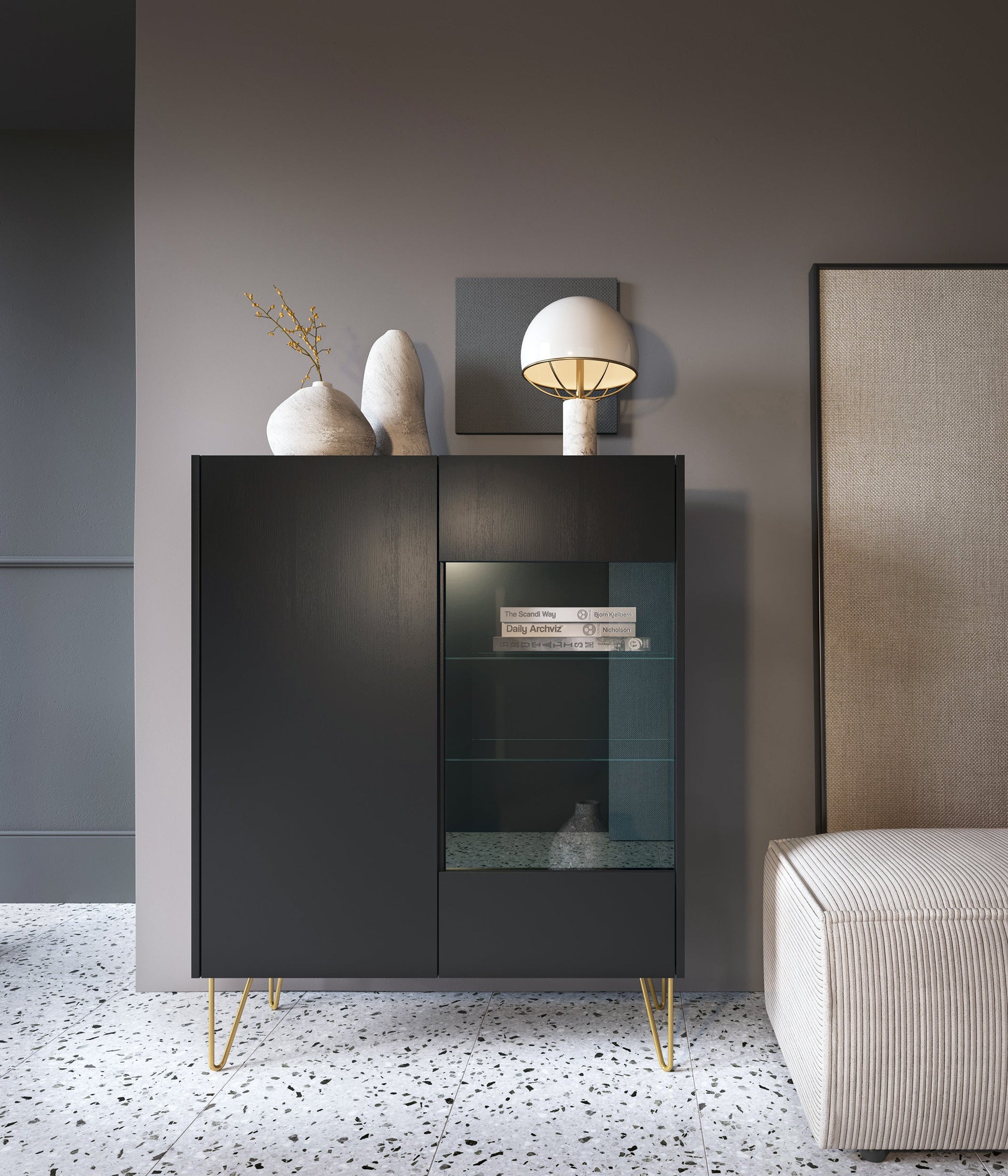 Display cabinet HARMONY 04 black / black marble