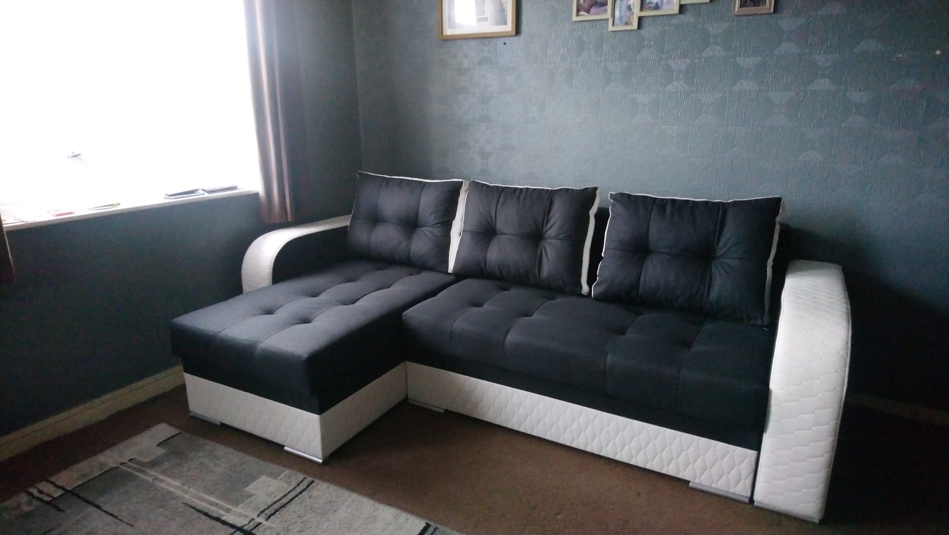 CORNER SOFA BED SAM GRAPHITE / WHITE 236CM 2X STORAGE SPACE universal RIGHT/LEFT CORNER / BONELL SPRINGS + FOAM