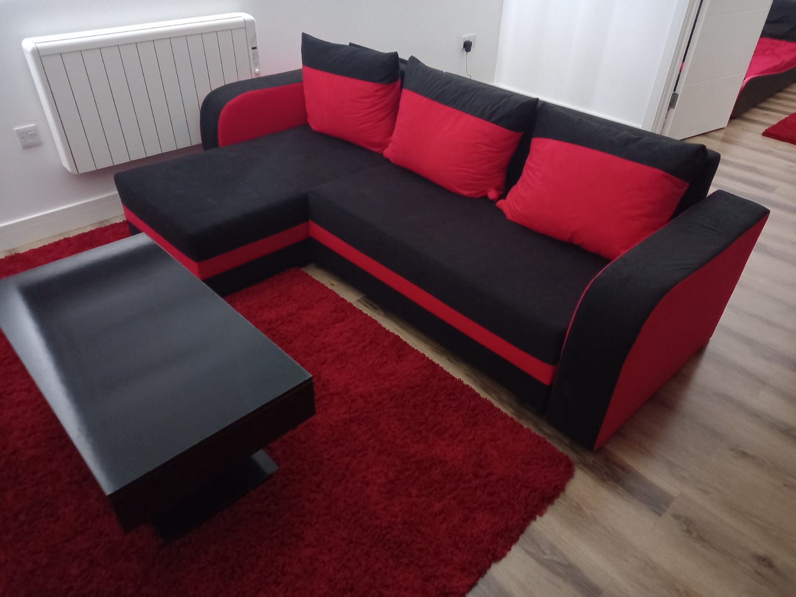 CORNER SOFA BED ALEXA BLACK / RED 238cm universal RIGHT/LEFT CORNER / FOAM