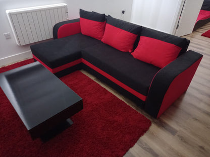 CORNER SOFA BED ALEXA BLACK / RED 238cm universal RIGHT/LEFT CORNER / FOAM
