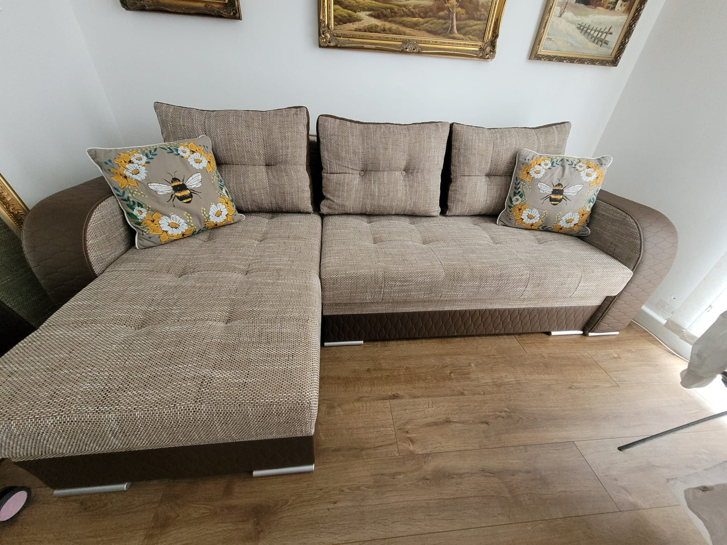 CORNER SOFA BED SAM BROWN BERLIN 03 / W55 236CM 2X STORAGE SPACE universal RIGHT/LEFT CORNER / BONELL SPRINGS + FOAM