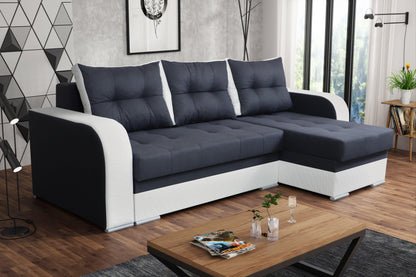 CORNER SOFA BED SAM GRAPHITE / WHITE 236CM 2X STORAGE SPACE universal RIGHT/LEFT CORNER / BONELL SPRINGS + FOAM