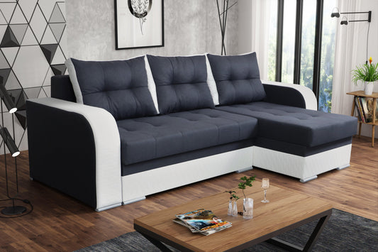 CORNER SOFA BED SAM GRAPHITE / WHITE 236CM 2X STORAGE SPACE universal RIGHT/LEFT CORNER / BONELL SPRINGS + FOAM