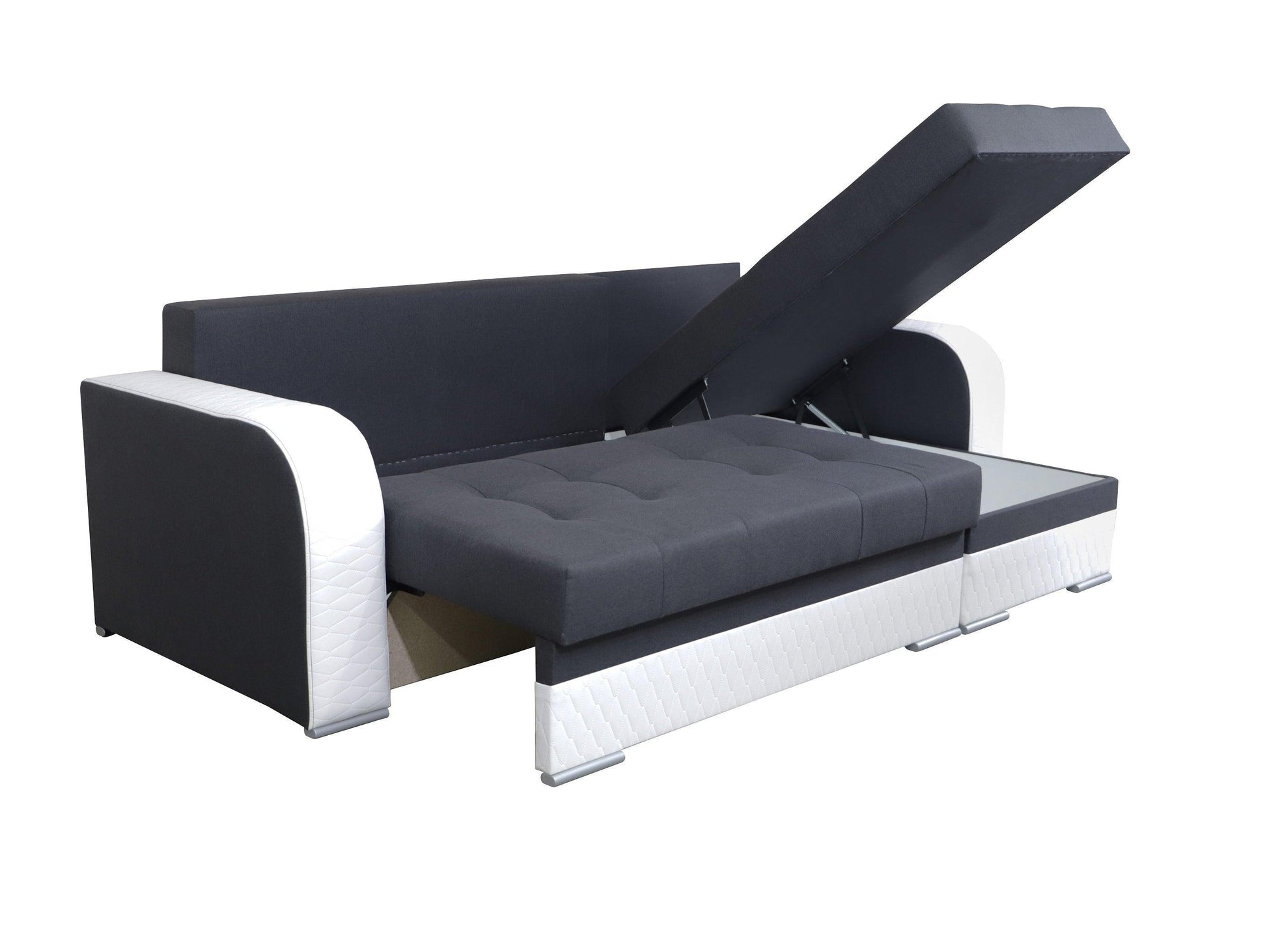 CORNER SOFA BED SAM GRAPHITE / WHITE 236CM 2X STORAGE SPACE universal RIGHT/LEFT CORNER / BONELL SPRINGS + FOAM