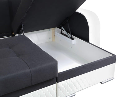 CORNER SOFA BED SAM GRAPHITE / WHITE 236CM 2X STORAGE SPACE universal RIGHT/LEFT CORNER / BONELL SPRINGS + FOAM