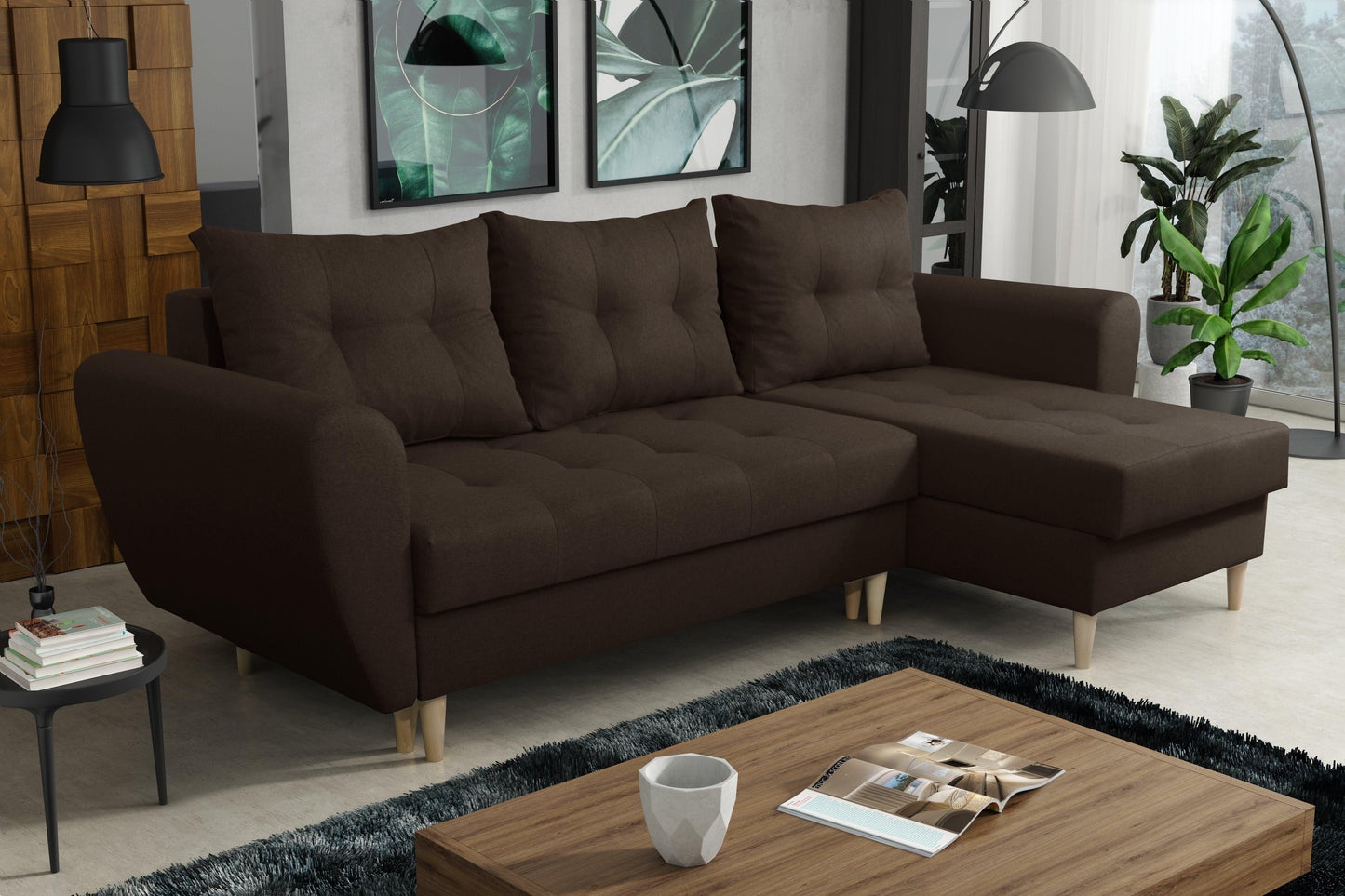 CORNER SOFA BED PALMO 2X STORAGE SPACE BROWN MALMO 28 240cm universal RIGHT/LEFT CORNER / BONELL SPRINGS + FOAM