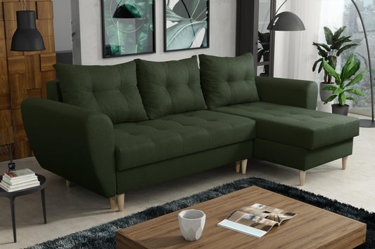 CORNER SOFA BED PALMO 2X STORAGE SPACE GREEN MALMO 37 240cm universal RIGHT/LEFT CORNER / BONELL SPRINGS + FOAM