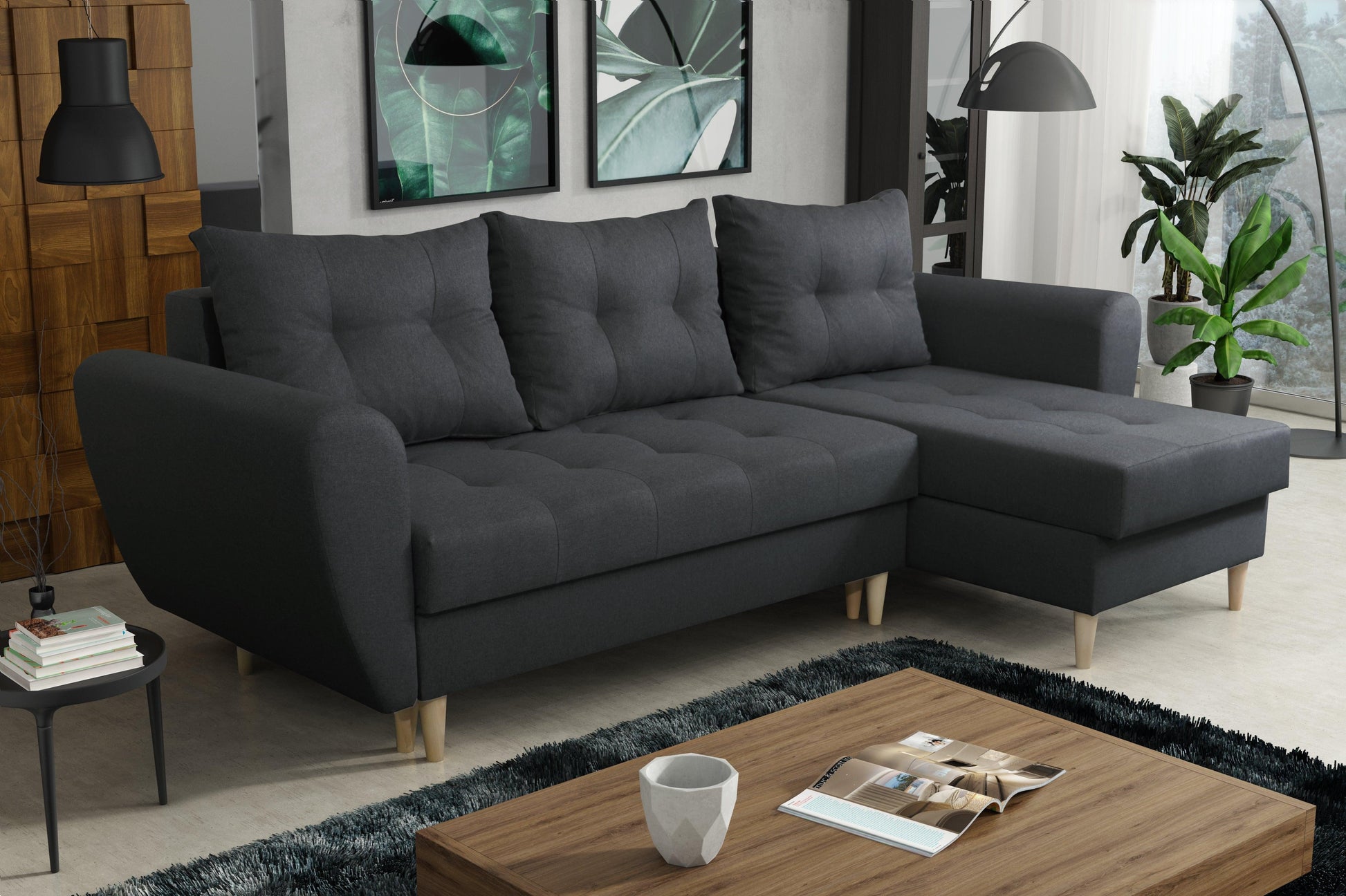 CORNER SOFA BED PALMO 2X STORAGE SPACE GRAPHITE MALMO 96 240cm universal RIGHT/LEFT CORNER / BONELL SPRINGS + FOAM