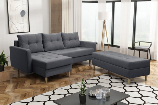 CORNER SOFA BED BRIAN 222CM + STORAGE PUFF / OTTOMAN MALMO 95 UNIVERSAL RIGHT/LEFT CORNER  / BONELL SPINGS + FOAM