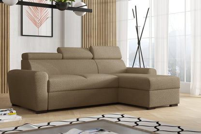UNIVERSAL CORNER SOFA BED LAMBI 249CM BOUCLE FABRIC ADJUSTABLE HEADREST *CHOICE OF COLORS* / SPRINGS + FOAM