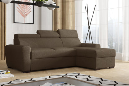 UNIVERSAL CORNER SOFA BED LAMBI 249CM BOUCLE FABRIC ADJUSTABLE HEADREST *CHOICE OF COLORS* / SPRINGS + FOAM