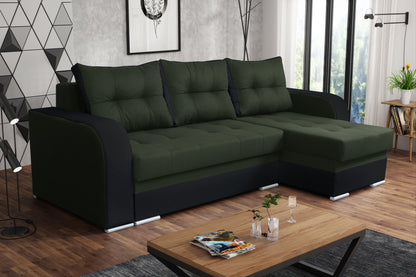 CORNER SOFA BED SAM GREEN MALMO 37 / BLACK 236CM 2X STORAGE SPACE universal RIGHT/LEFT CORNER / BONELL SPRINGS + FOAM
