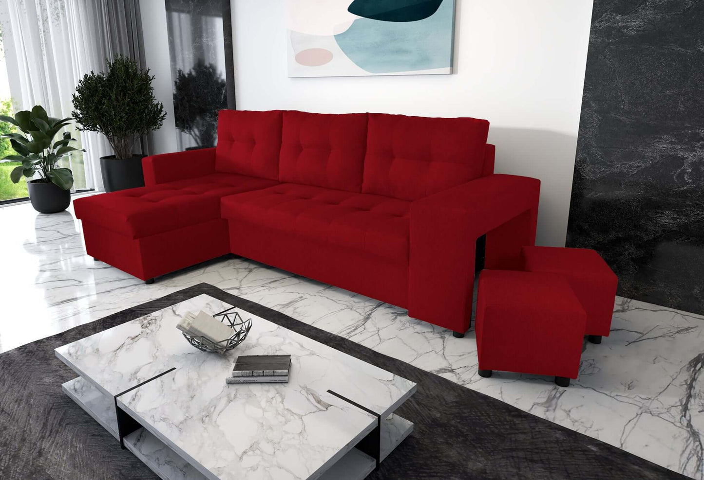 CORNER SOFA BED LEON 255CM 2X STORAGE SPACE UNIVERSAL CORNER RIGHT/LEFT CORNER / BONELL SPRINGS + FOAM