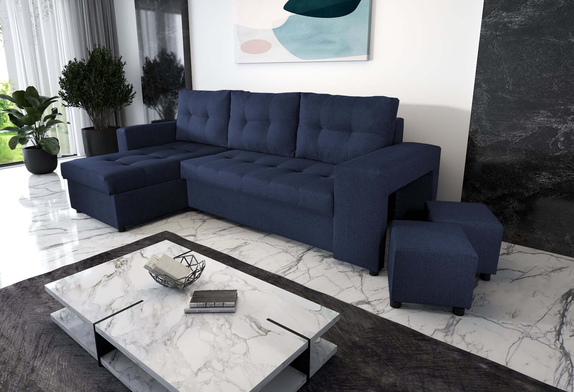 CORNER SOFA BED LEON 255CM 2X STORAGE SPACE UNIVERSAL CORNER RIGHT/LEFT CORNER / BONELL SPRINGS + FOAM