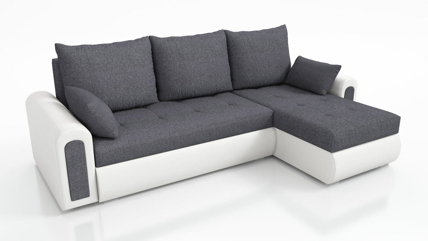 UNIVERSAL CORNER SOFA BED ECO 240CM GREY / WHITE FAUX LEATHER SAWANA 05 / MADRYT 920 2X STORAGE
