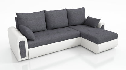 UNIVERSAL CORNER SOFA BED ECO 240CM GREY / WHITE FAUX LEATHER SAWANA 05 / MADRYT 920 2X STORAGE