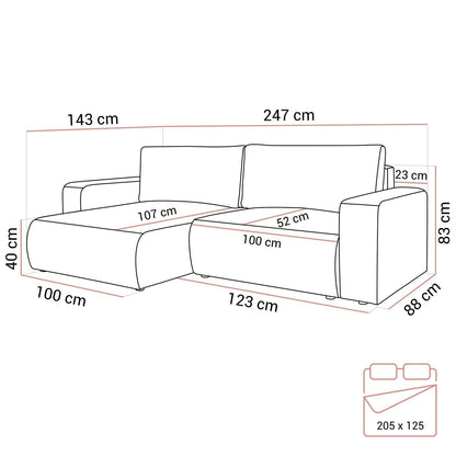 CORNER SOFA BED OPTI 247CM SPRINGS + FOAM