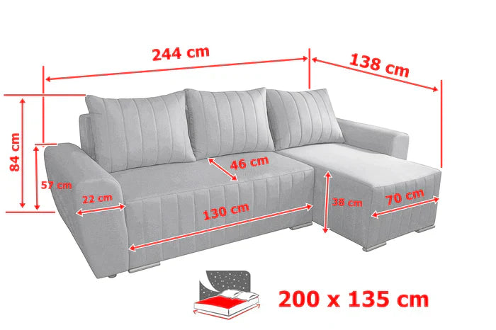 CORNER SOFA BED MALIBU 248CM MALMO 16 / UNIVERSAL RIGHT/LEFT CORNER / FOAM