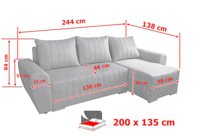 CORNER SOFA BED MALIBU 248CM MALMO 08 / UNIVERSAL RIGHT/LEFT CORNER / FOAM