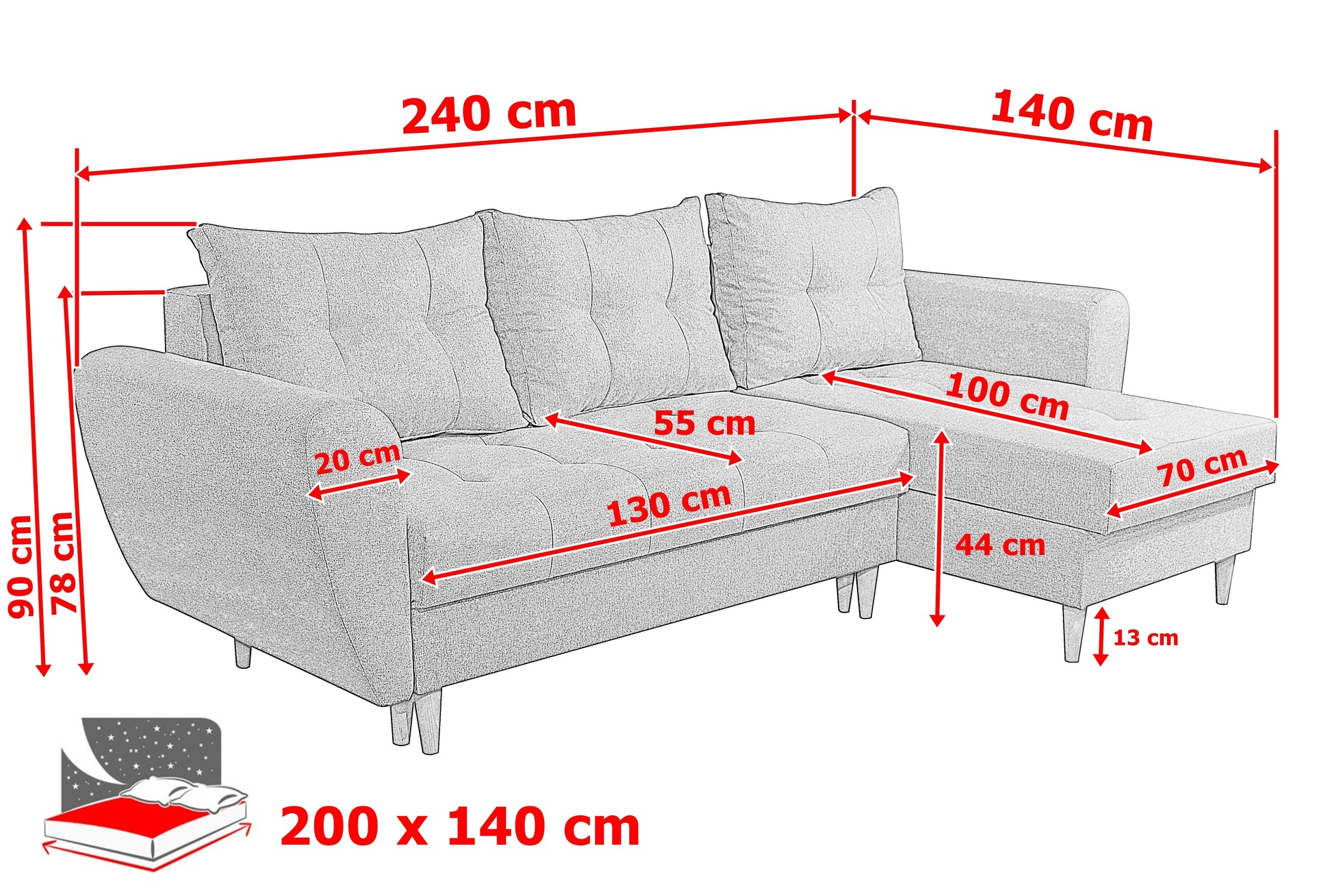CORNER SOFA BED PALMO 2X STORAGE SPACE GRAPHITE MALMO 96 240cm universal RIGHT/LEFT CORNER / BONELL SPRINGS + FOAM