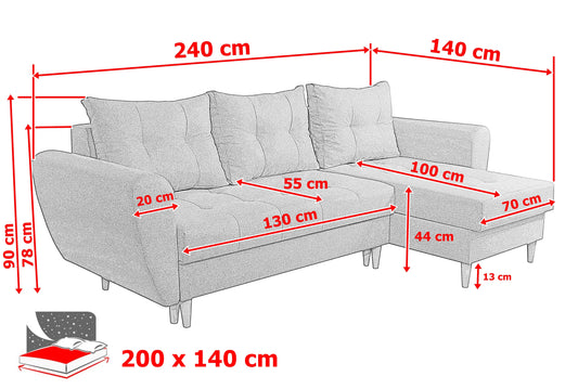 CORNER SOFA BED PALMO 2X STORAGE SPACE BROWN MALMO 28 240cm universal RIGHT/LEFT CORNER / BONELL SPRINGS + FOAM