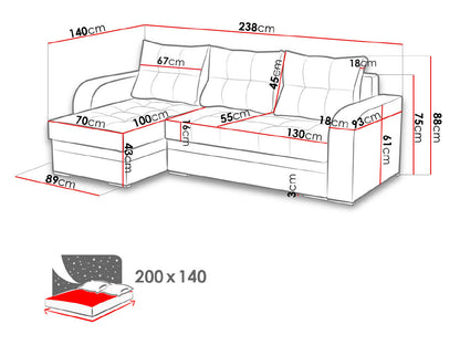 CORNER SOFA BED SAM GRAPHITE / WHITE 236CM 2X STORAGE SPACE universal RIGHT/LEFT CORNER / BONELL SPRINGS + FOAM