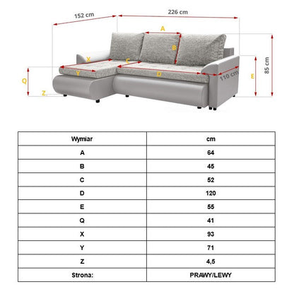 CORNER SOFA BED PRADO LAWA 5/17 226CM / SPRINGS + FOAM