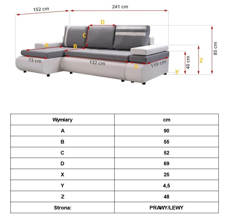 CORNER SOFA BED MAX 241CM / SPRINGS + FOAM