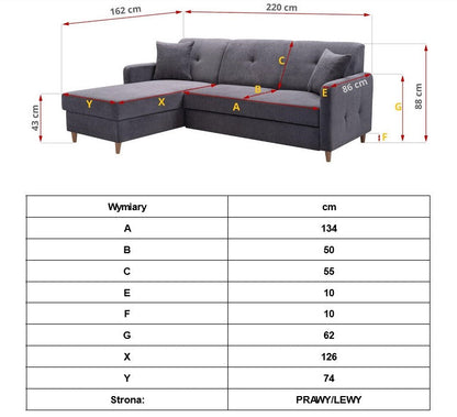 CORNER SOFA BED MILLI HUGO 100 BLACK 220cm / SPRINGS + FOAM