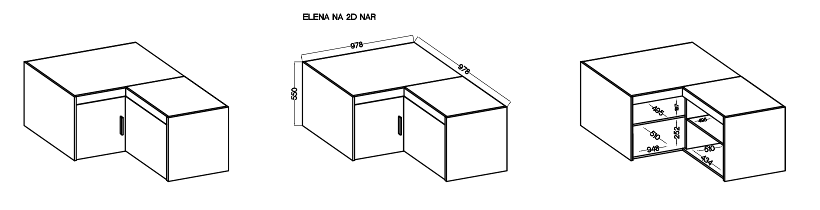 CORNER WARDROBE SELENA 2D NAR 100CM *AVAILABLE IN 3 COLORS*