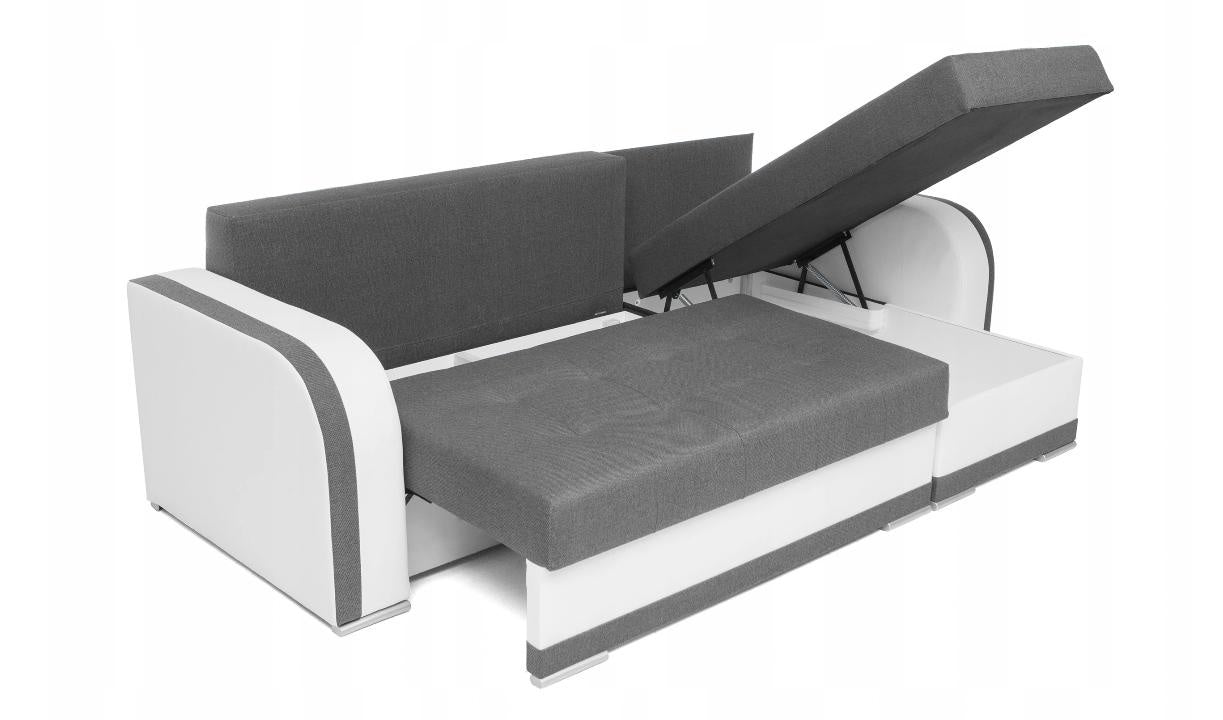 CORNER SOFA BED DINA 236CM 2X STORAGE SPACE GREY/WHITE INARI 96/1115 UNIVERSAL CORNER RIGHT/LEFT CORNER / BONELL SPRINGS + FOAM