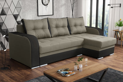 CORNER SOFA BED SAM TWIST 3 / BROWN 236CM 2X STORAGE SPACE universal RIGHT/LEFT CORNER / BONELL SPRINGS + FOAM