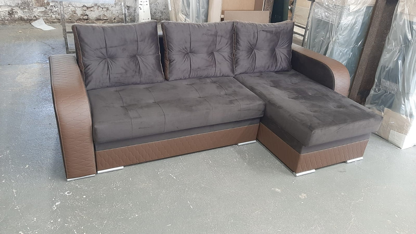 CORNER SOFA BED SAM BROWN MONOLITH STAIN RESISTANT FABRIC 236CM 2X STORAGE SPACE universal RIGHT/LEFT CORNER / BONELL SPRINGS + FOAM